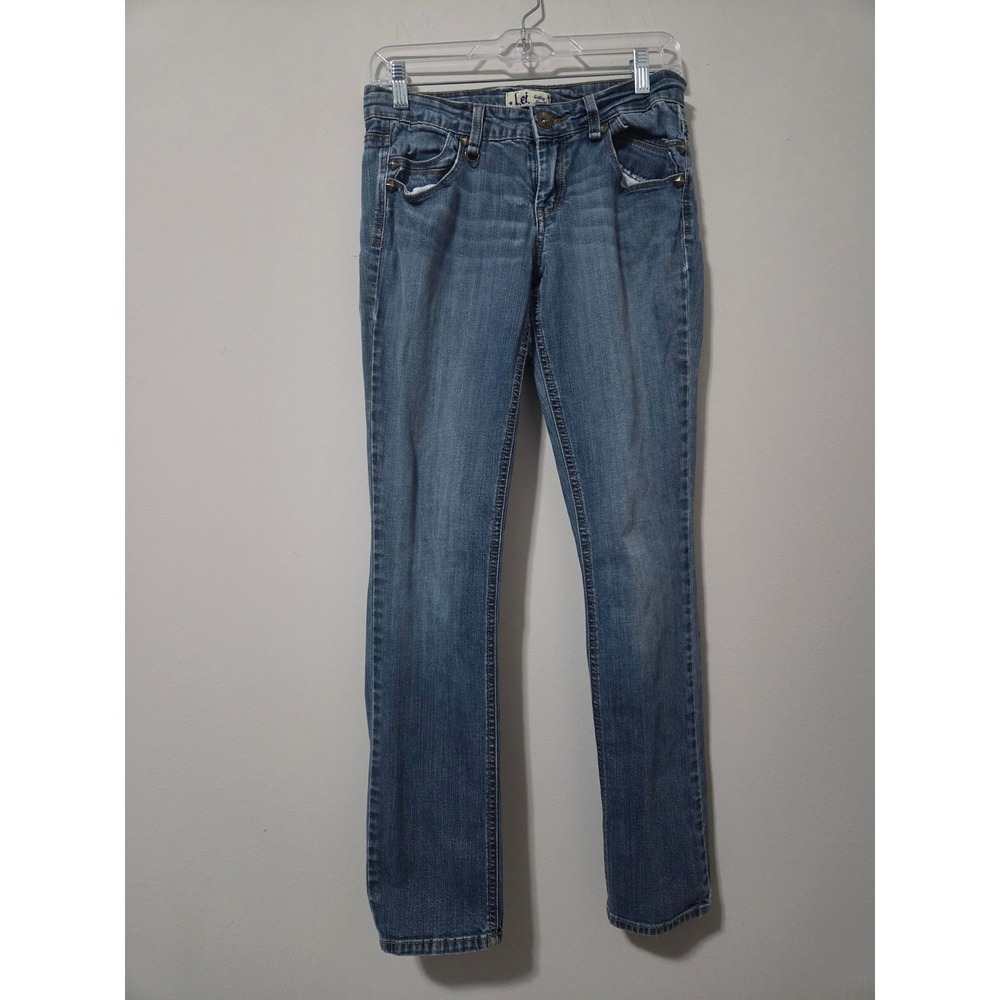 LEI Ashley Trouble Straight Leg Jeans Medium‎ Wash Studded Y2K Blue Denim Size 9